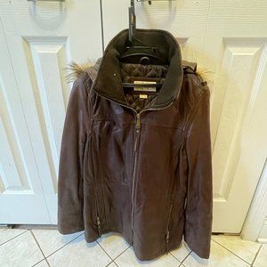 Brown Michael Kors Leather Jacket with Hood